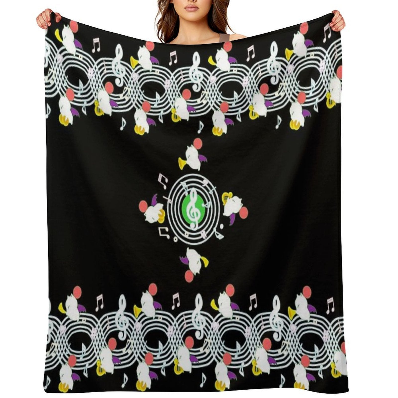 Music Moogle (Black&Green) Machine-washable Throw Blanket
