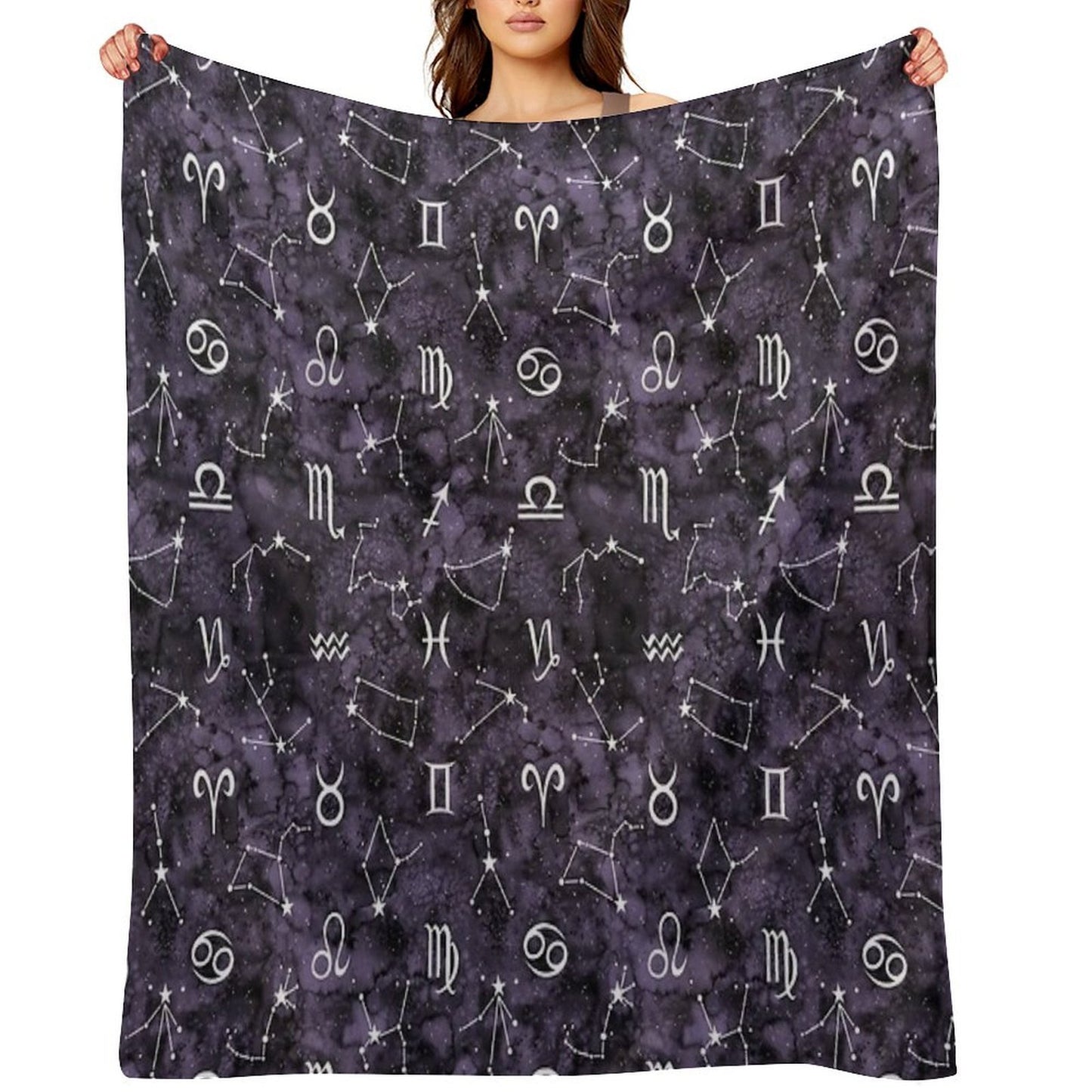 Zodiac Sky in Black Quick-dry Throw Blanket