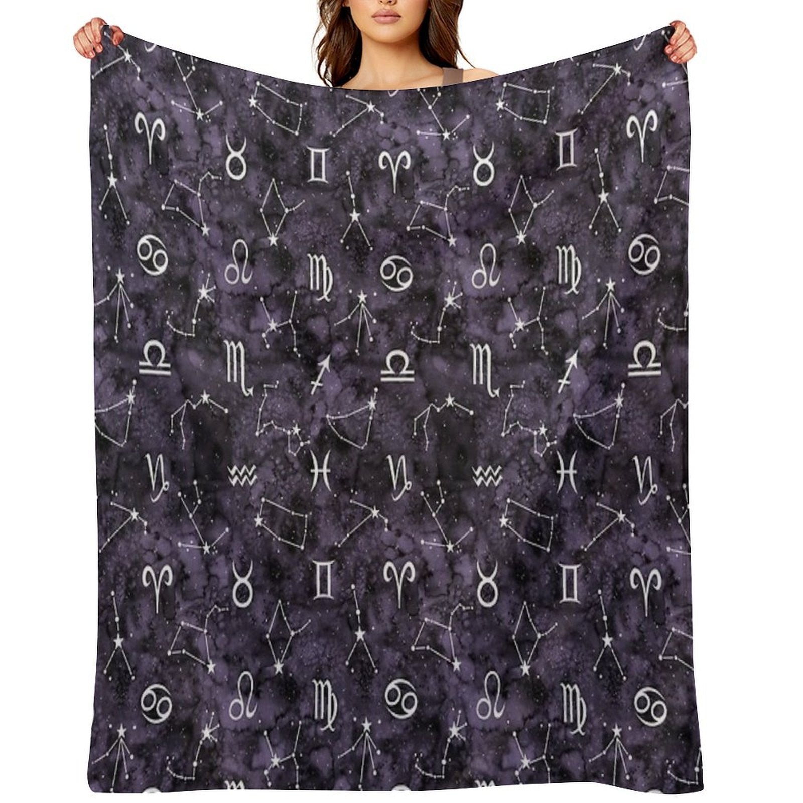 Zodiac Sky in Black Quick-dry Throw Blanket