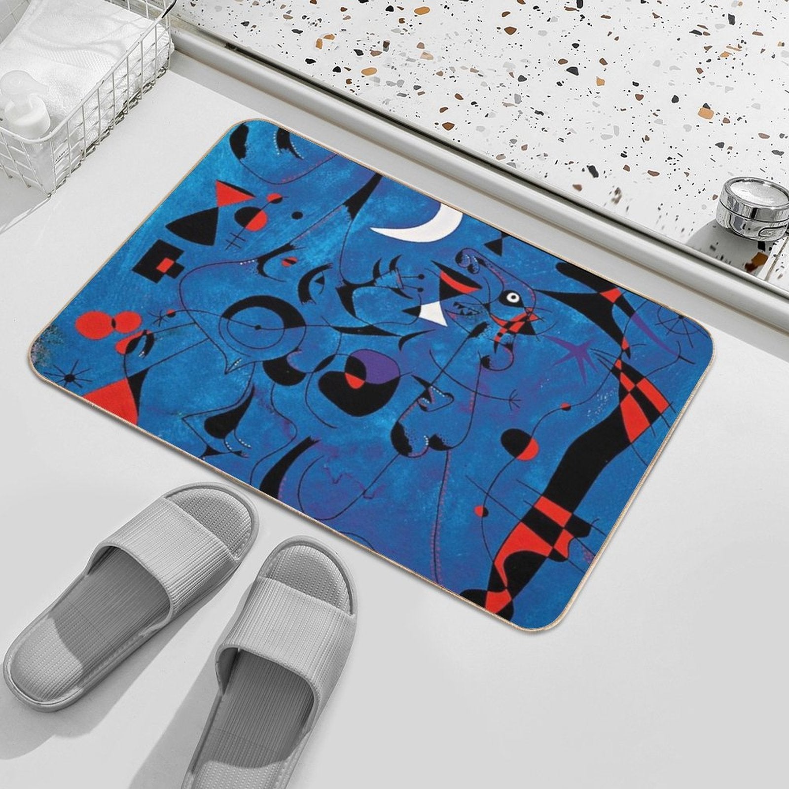 Joan Miro Red Shapes on Blue  Dirt-Trapping Bath Mat