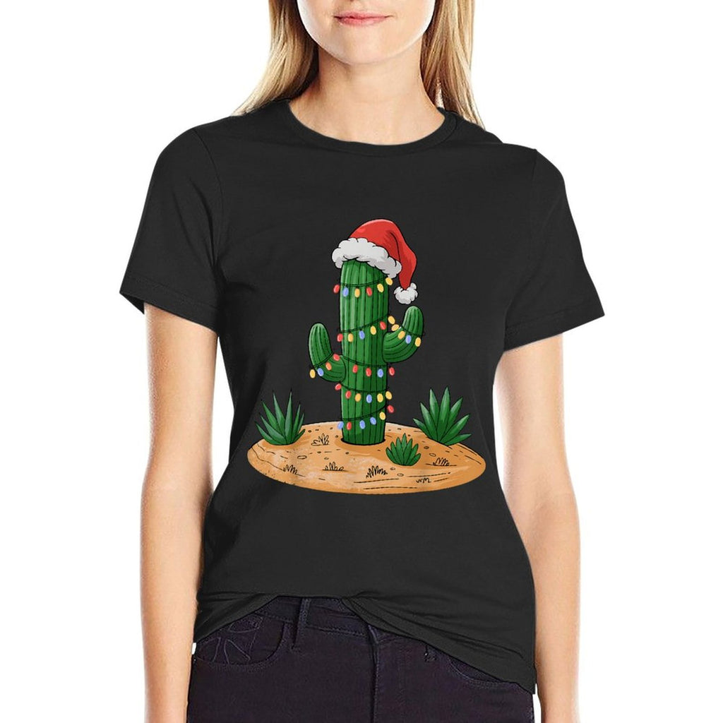 Christmas Lights Cactus Lover Funny Xmas for Men Women Kids  Soft T-Shirt