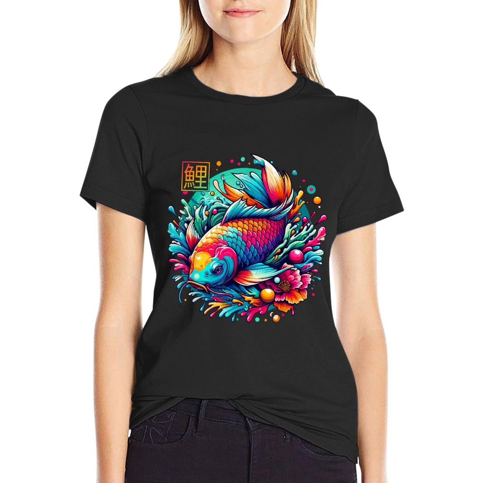 Japanese Koi Fish Colorful Sakura Flower Koi Carp Fish  Vintage-inspired T-Shirt