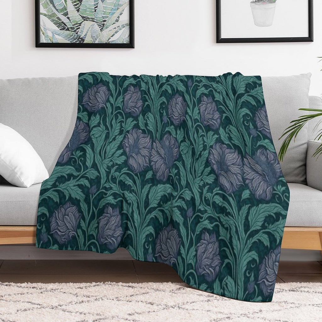 Floral Teal Delight Inspired by William Morris Pimpernel Shrink-resistant Throw Blanket