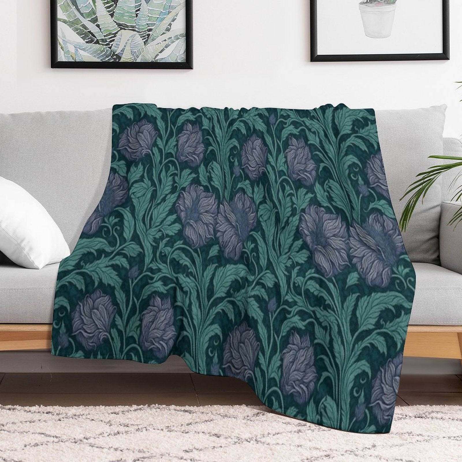Floral Teal Delight Inspired by William Morris Pimpernel Shrink-resistant Throw Blanket