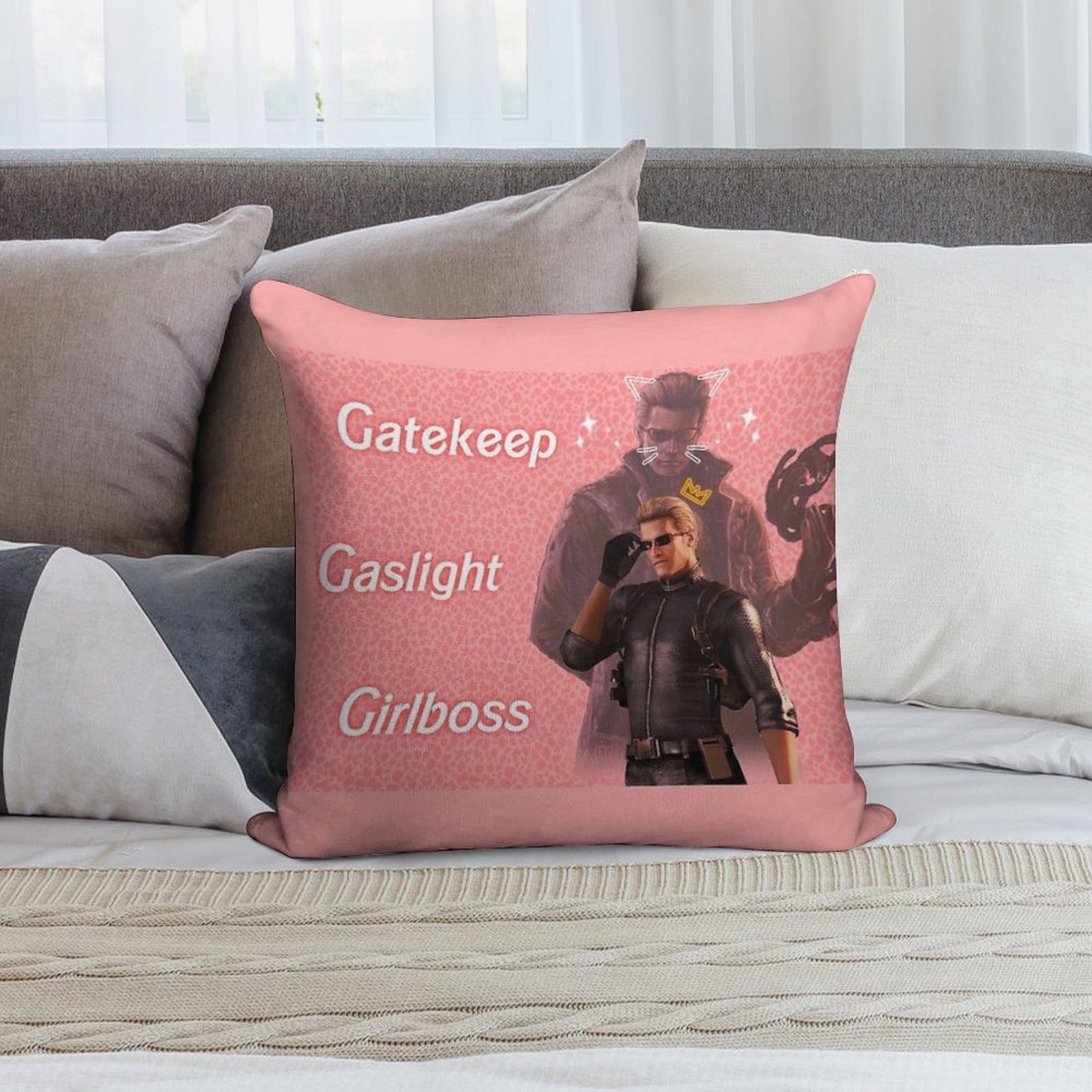 Wesker  Gaslight Gatekeep Girlboss Soft Hidden Zipper Throw Pillow