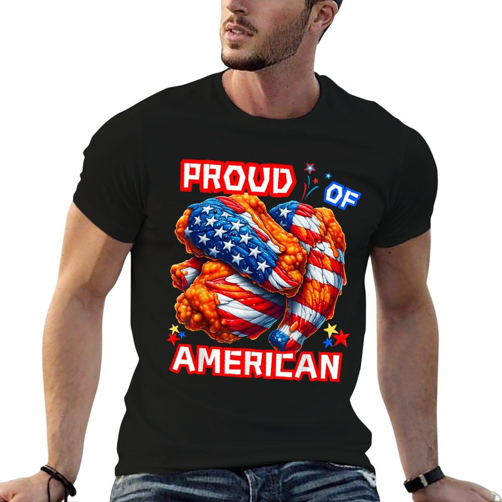 Proud of American Buffalo Wings Food Lover Funny 4th July US  Rolled Sleeves T-Shirt