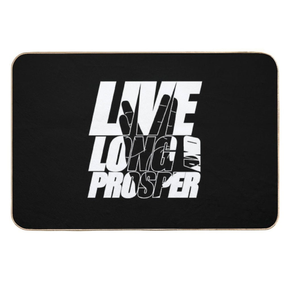 LIVE LONG AND PROSPER Star Trek ™ Quote Meme Slogan with Silhouette of The Vulkan Gruss  Long-Lasting Bath Mat