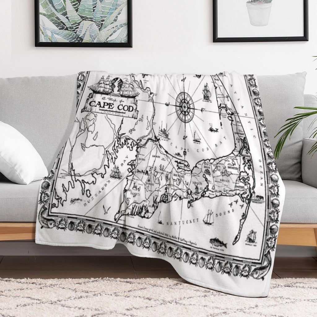 Vintage Map of Cape Cod BW All-season Throw Blanket