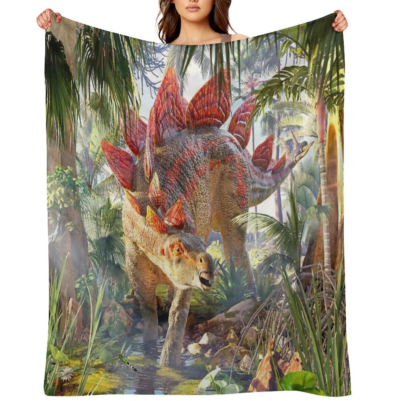 Stegosaurus Swamp Wrinkle-free Throw Blanket