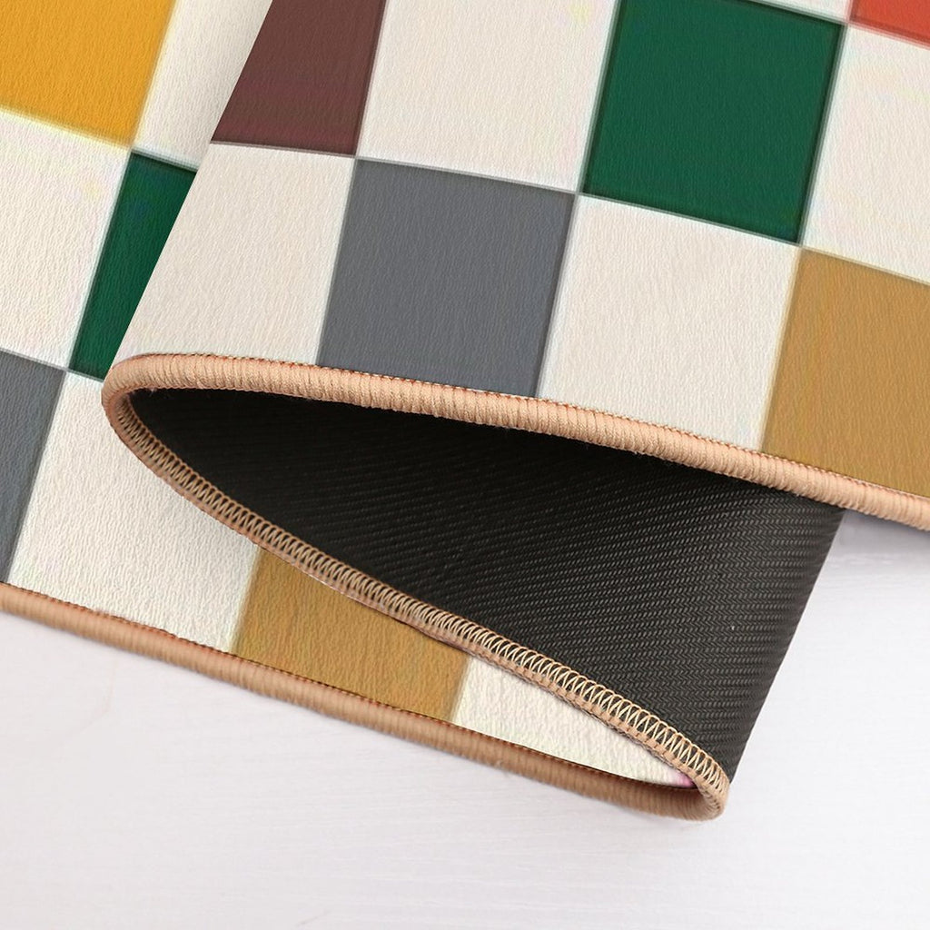 Multi Colour on Cream Checkerboard Grid  Anti-Trip Bath Mat