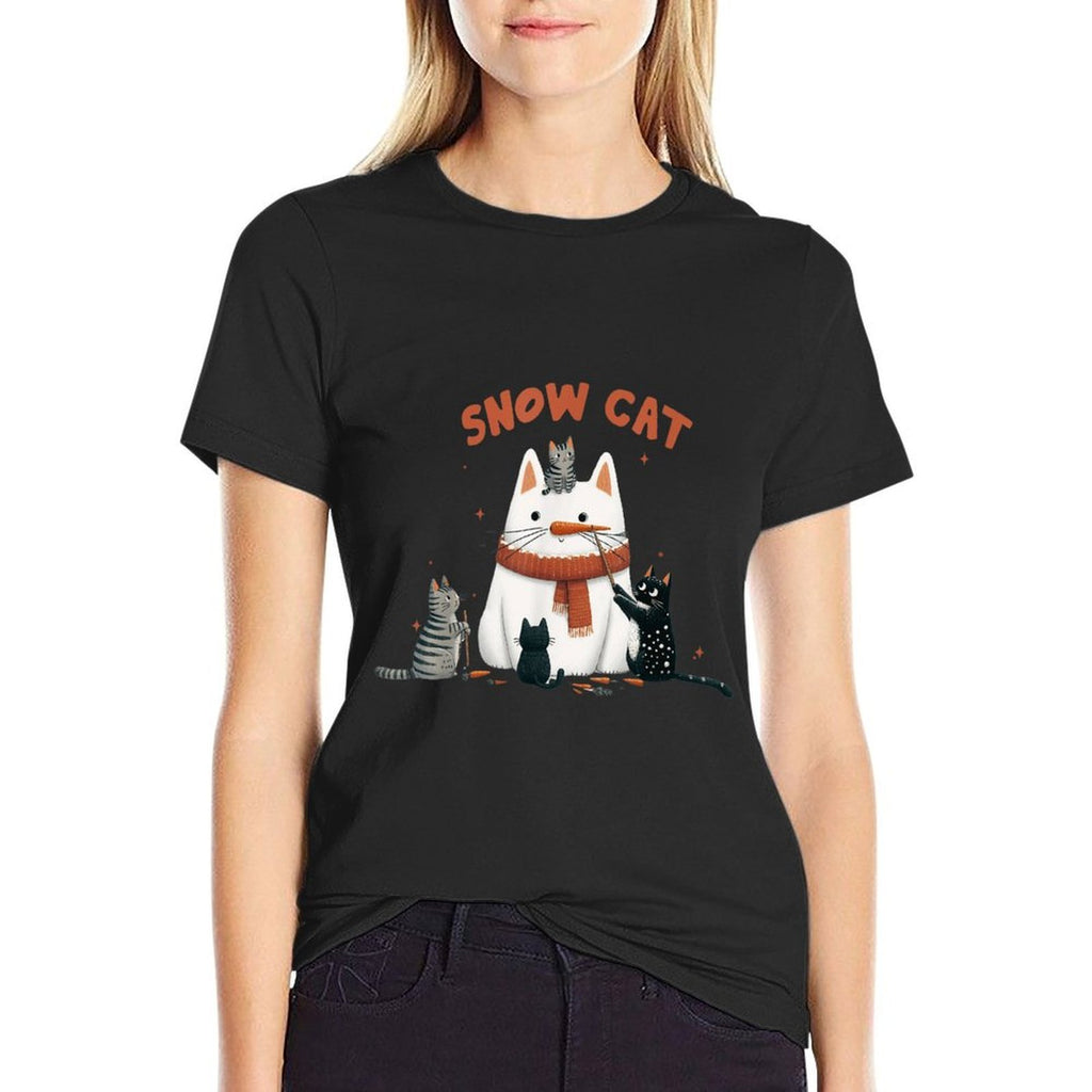 Funny Snow Cat Snowman Christmas Cat  Ribbed Collar T-Shirt