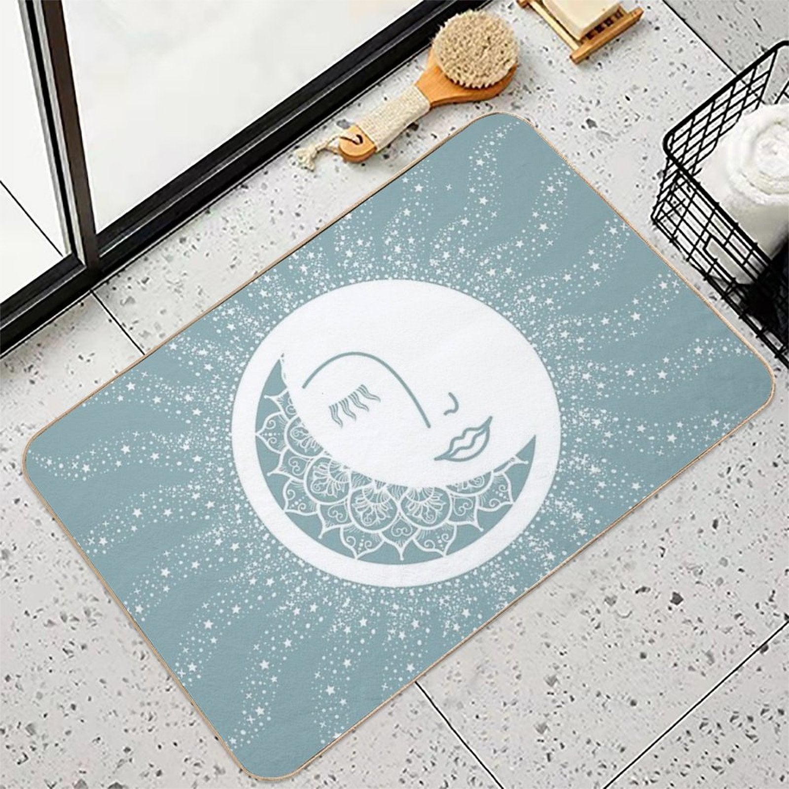 Moon Art, Teal, Mandala, Moon And Stars Art  Versatile Bath Mat
