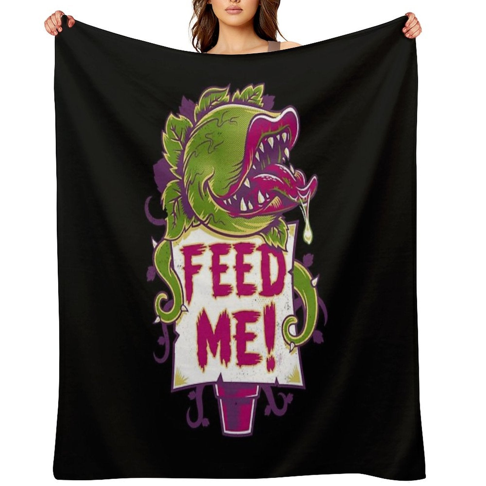 Feed Me - Creepy Cute Audrey Plant - Vintage Spooky Horror Musical Quick-dry Throw Blanket
