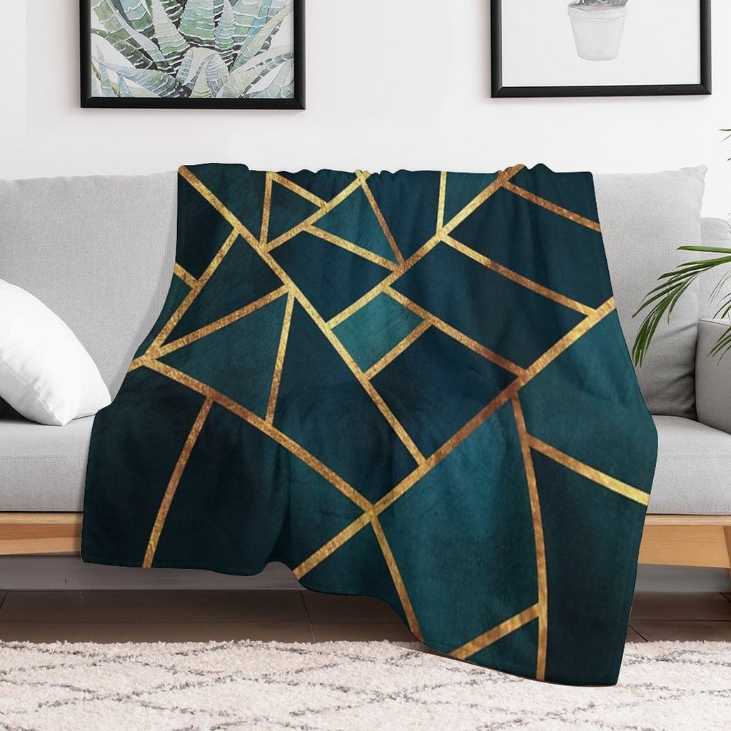Midnight Green Gold Stone Geometric Gift-ready Throw Blanket