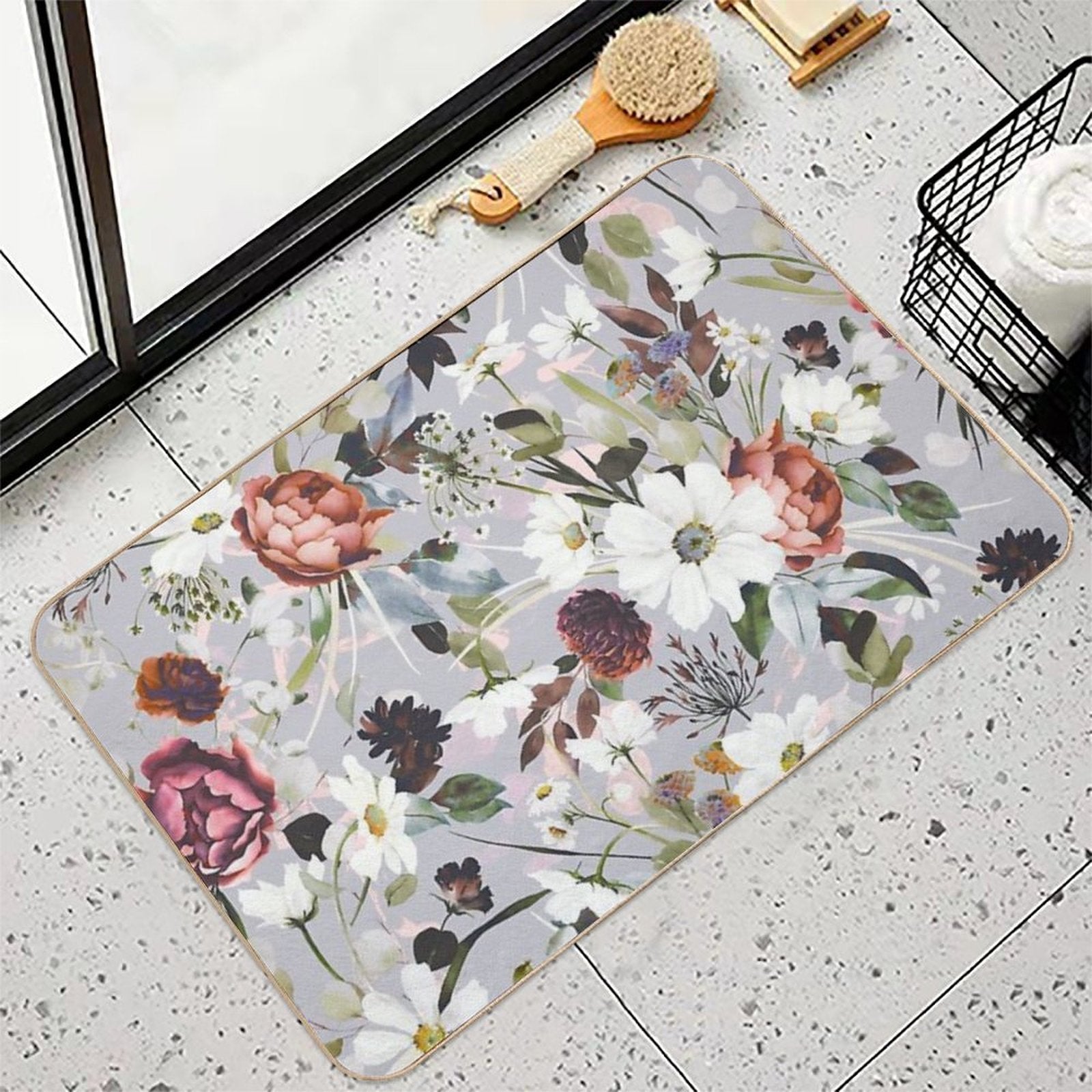 Wild Colorful Garden Bloom  Anti-Trip Bath Mat