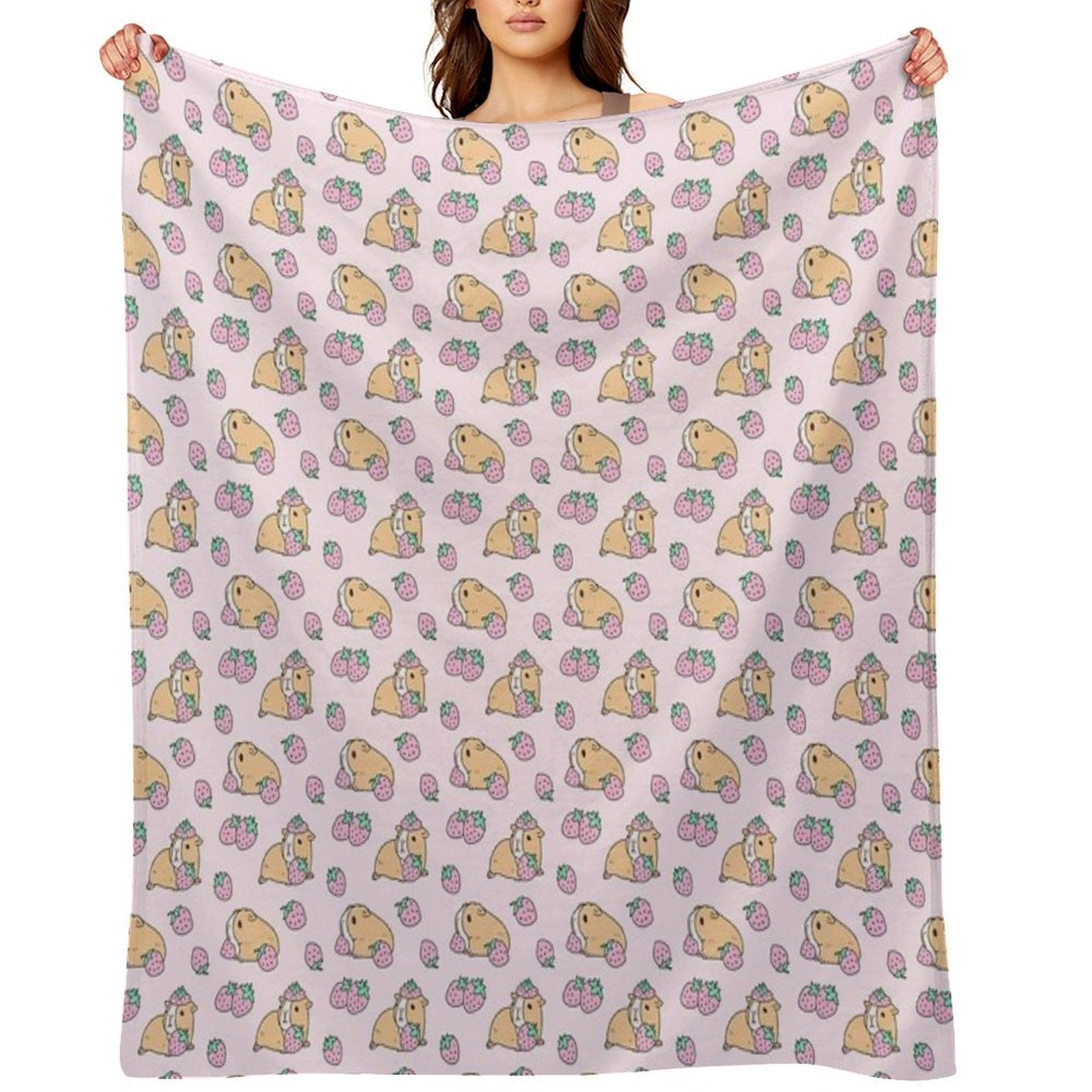 Pink Guinea Pig And Strawberry Pattern Eco-conscious Throw Blanket