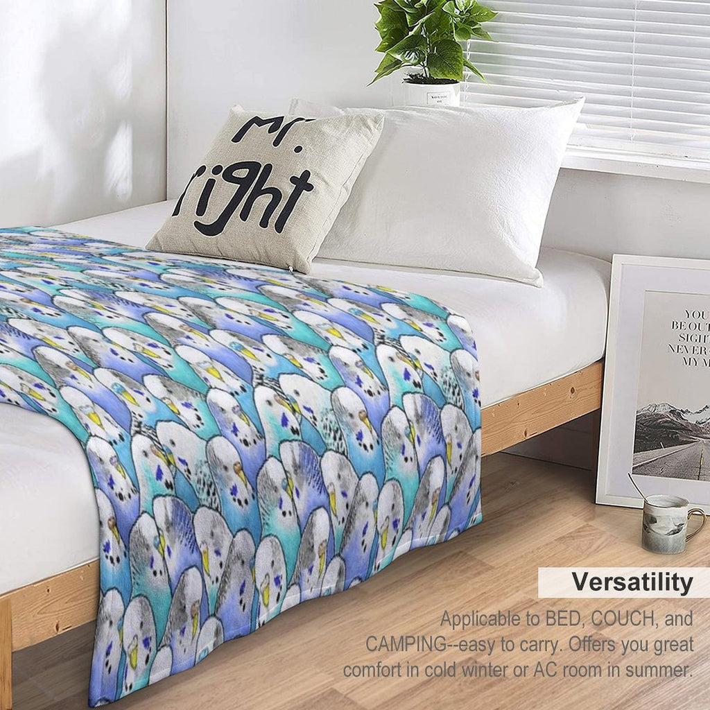 Blue Budgies Parakeet Pattern Multi-functional Throw Blanket