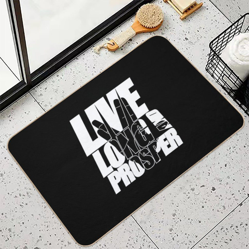 LIVE LONG AND PROSPER Star Trek ™ Quote Meme Slogan with Silhouette of The Vulkan Gruss  Long-Lasting Bath Mat