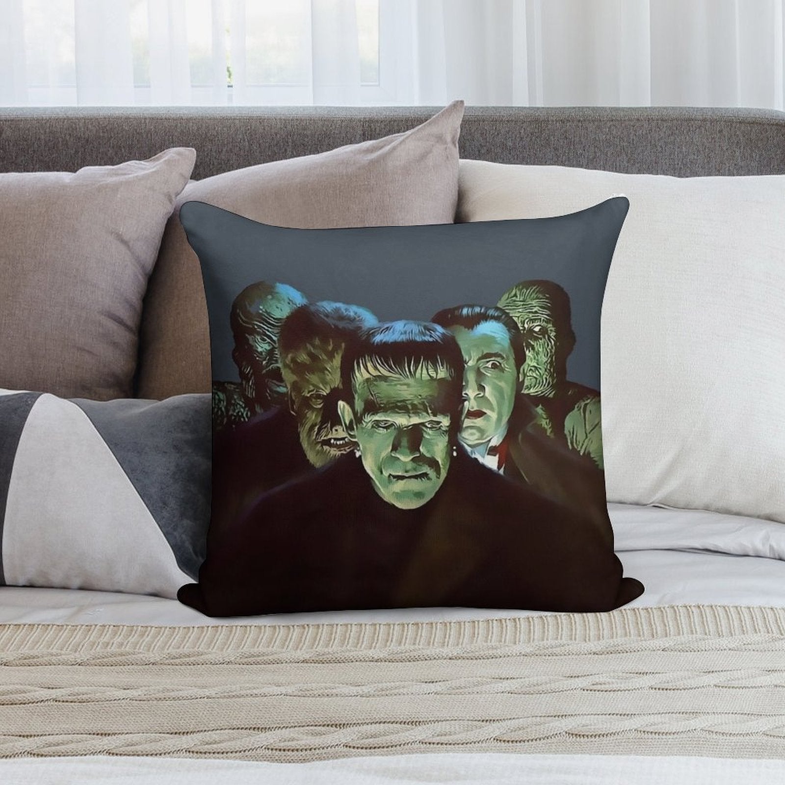 Gang of Monsters Soft Short Plush Fabric Throw Pillow