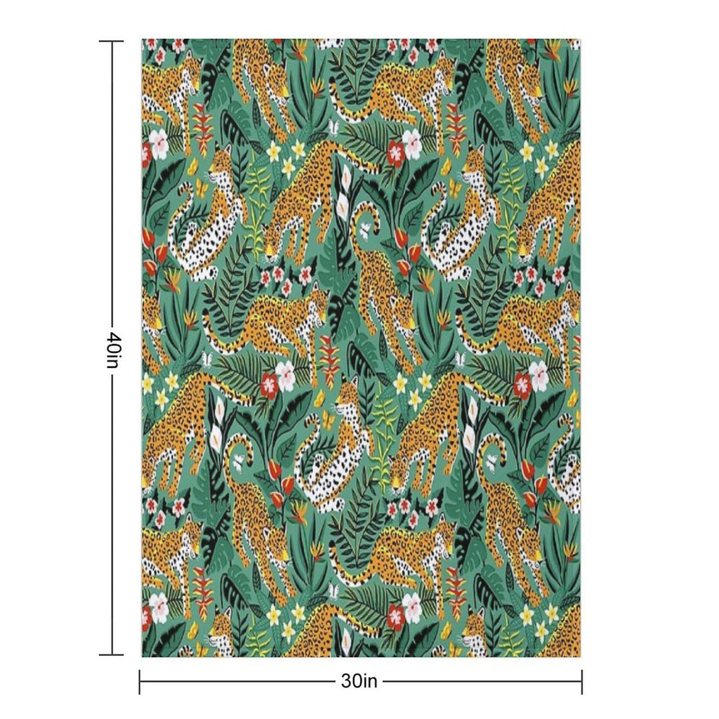 Dancing Jaguar Jungle - Green All-season Throw Blanket