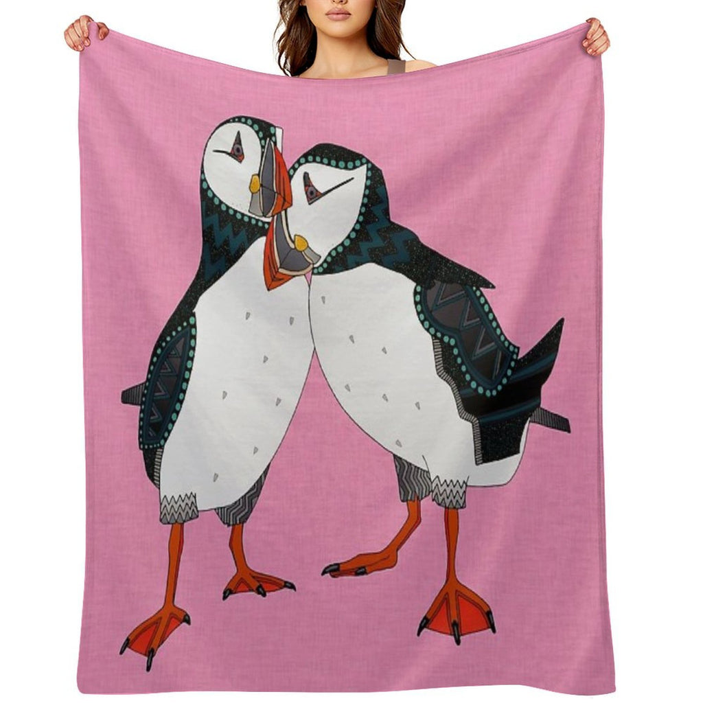 Puffin Pair Pink Sustainable Throw Blanket