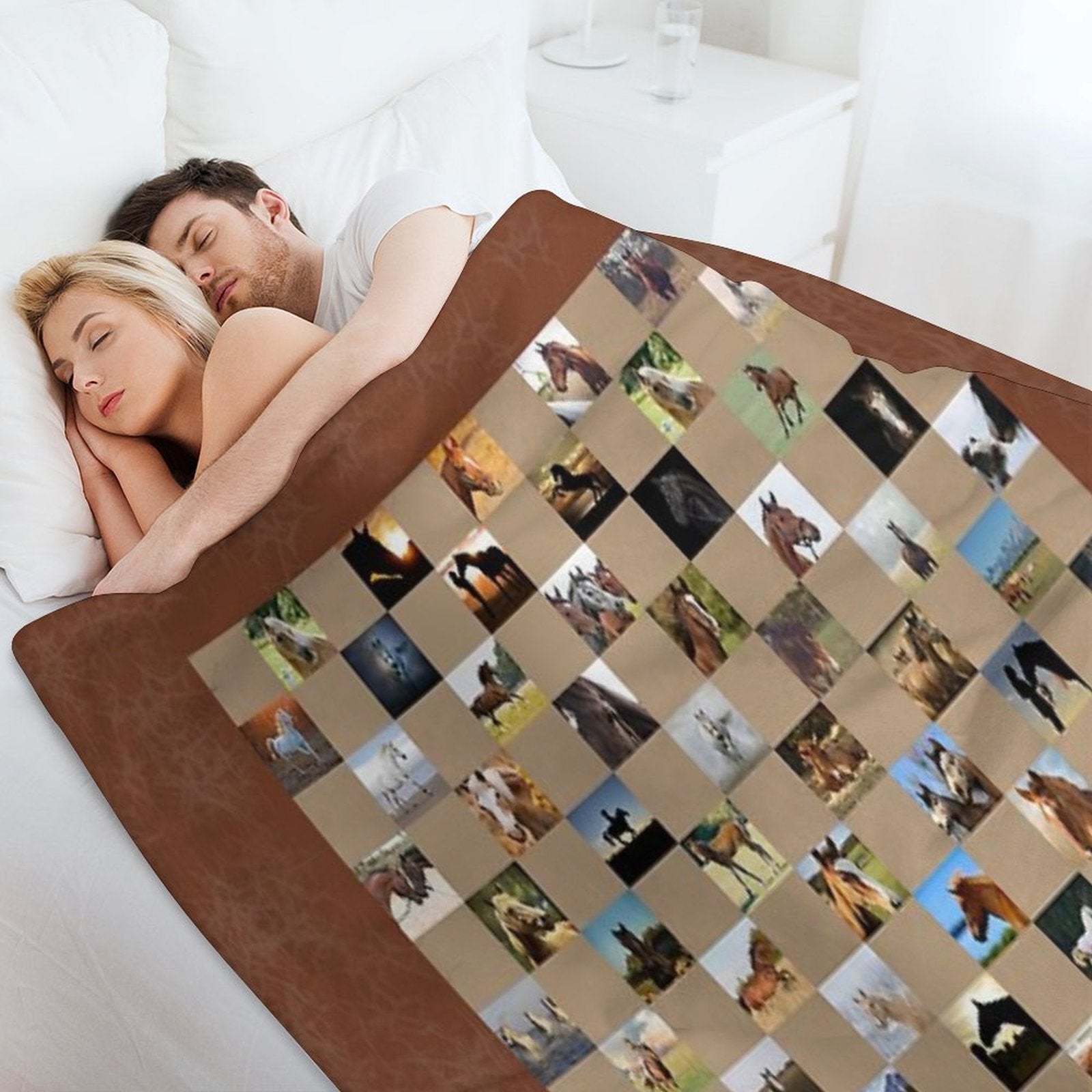 Horse Collage Quilt Pattern Shrink-resistant Throw Blanket