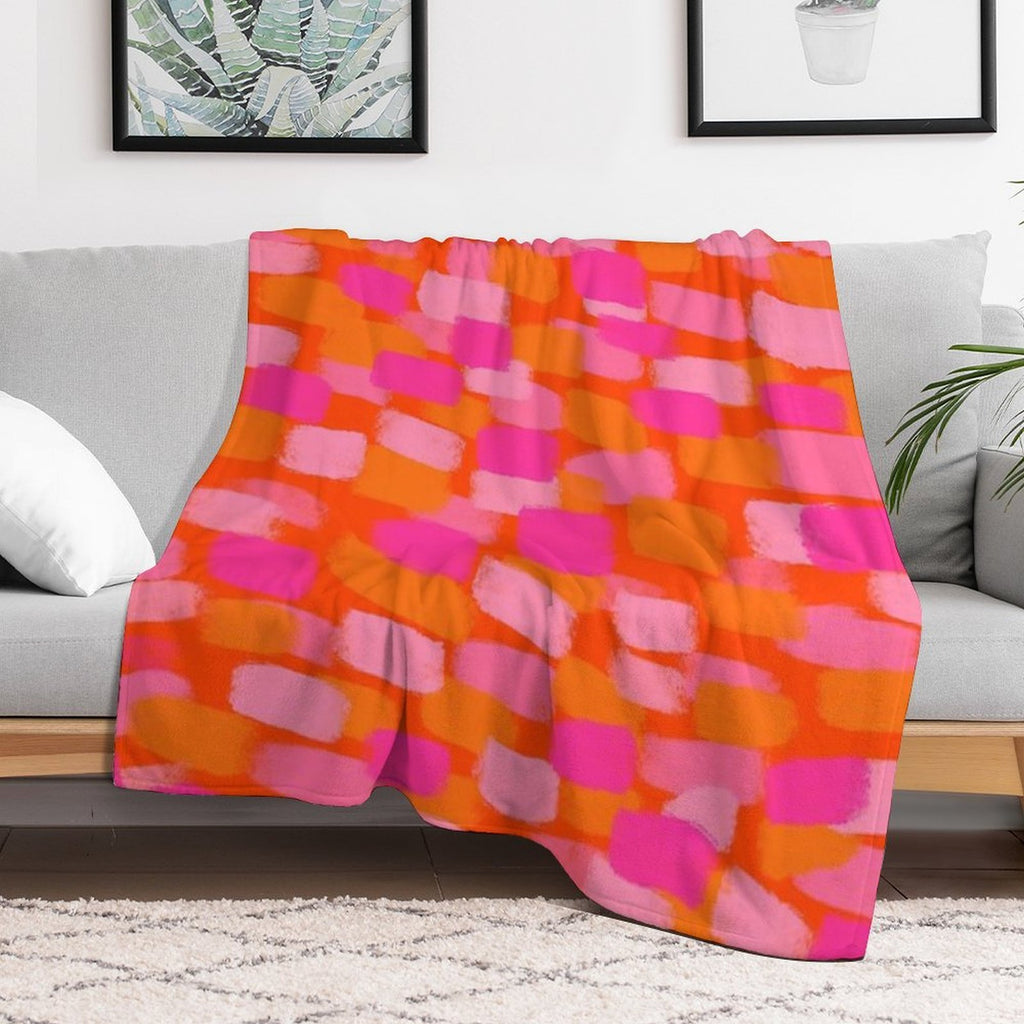 Abstract, Pink And Orange, Paint Brush Effect Lightweight Throw Blanket