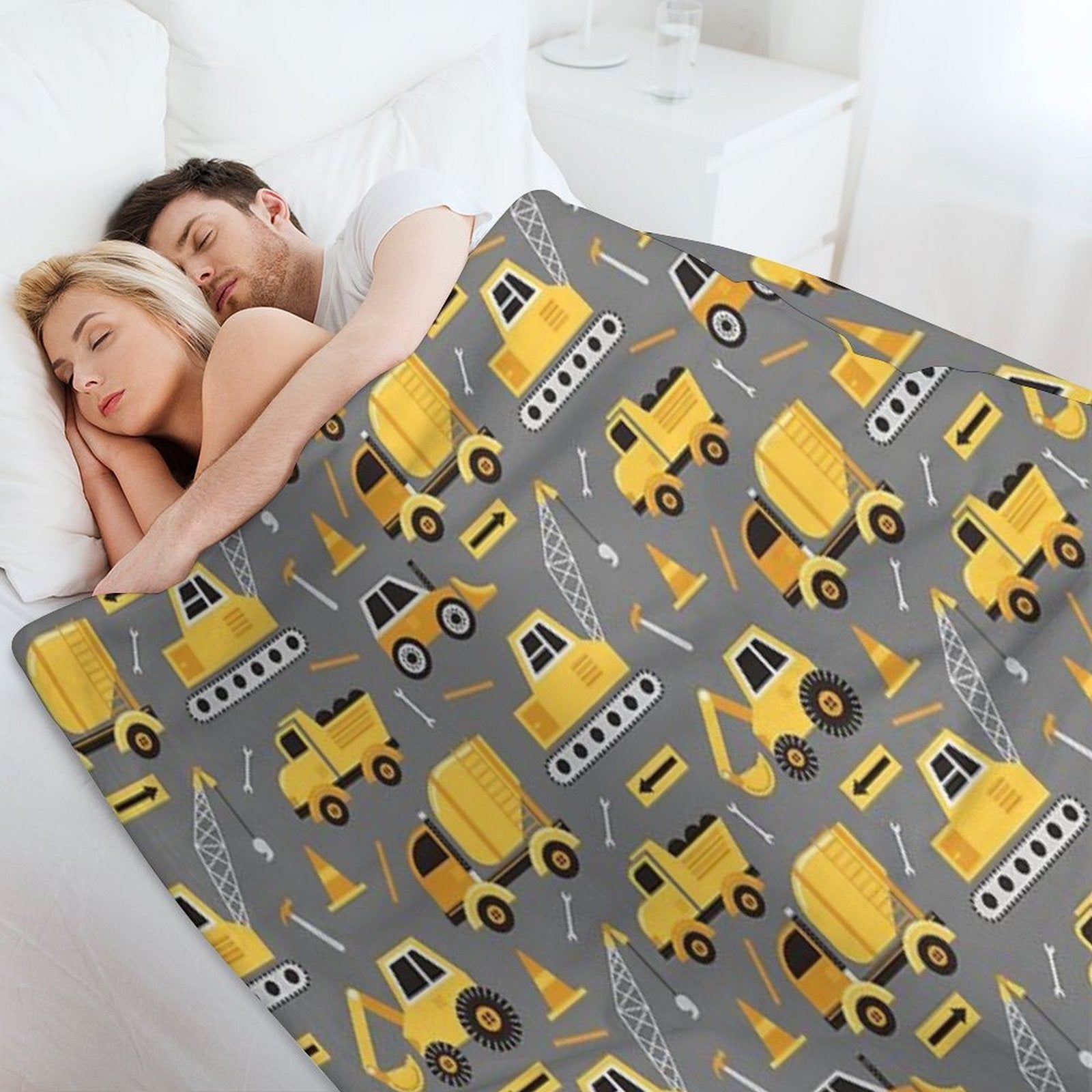 Construction Trucks on Gray Lightweight Throw Blanket
