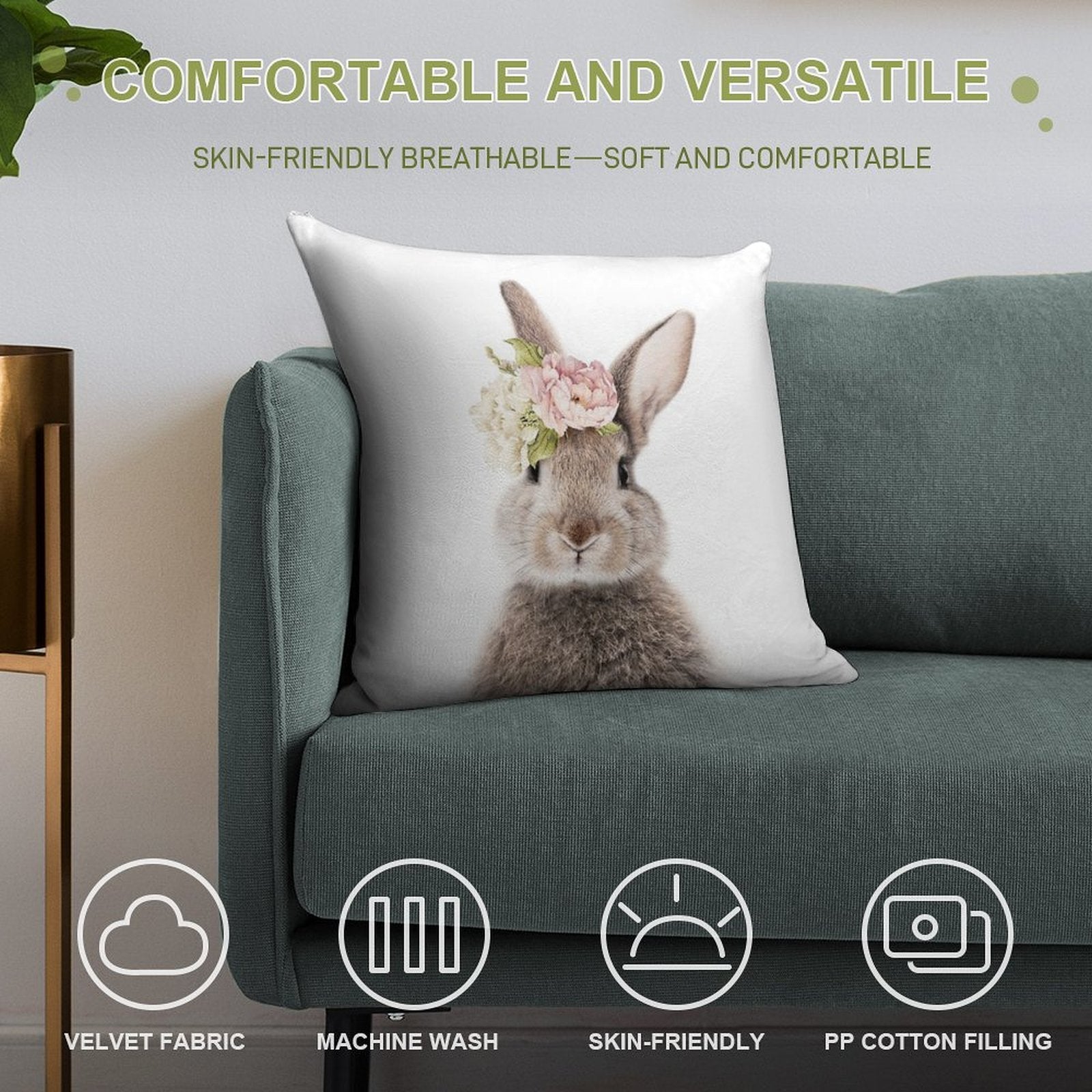 Peek-a-boo Floral Bunny Soft High-Density Material Throw Pillow