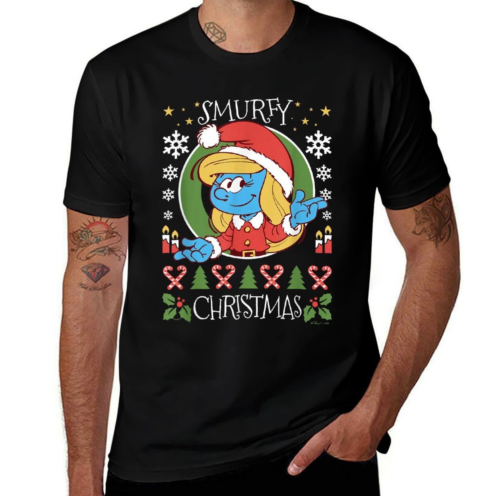 The Smurfs Christmas Smurfy Christmas Smurfette Chest Logo  Versatile T-Shirt