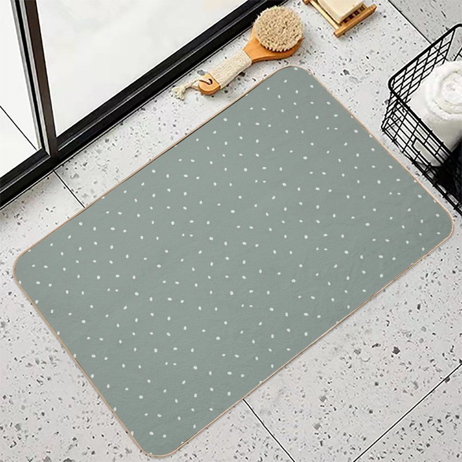 Scattered Dots in Mountain Green  Non-Slip Bath Mat