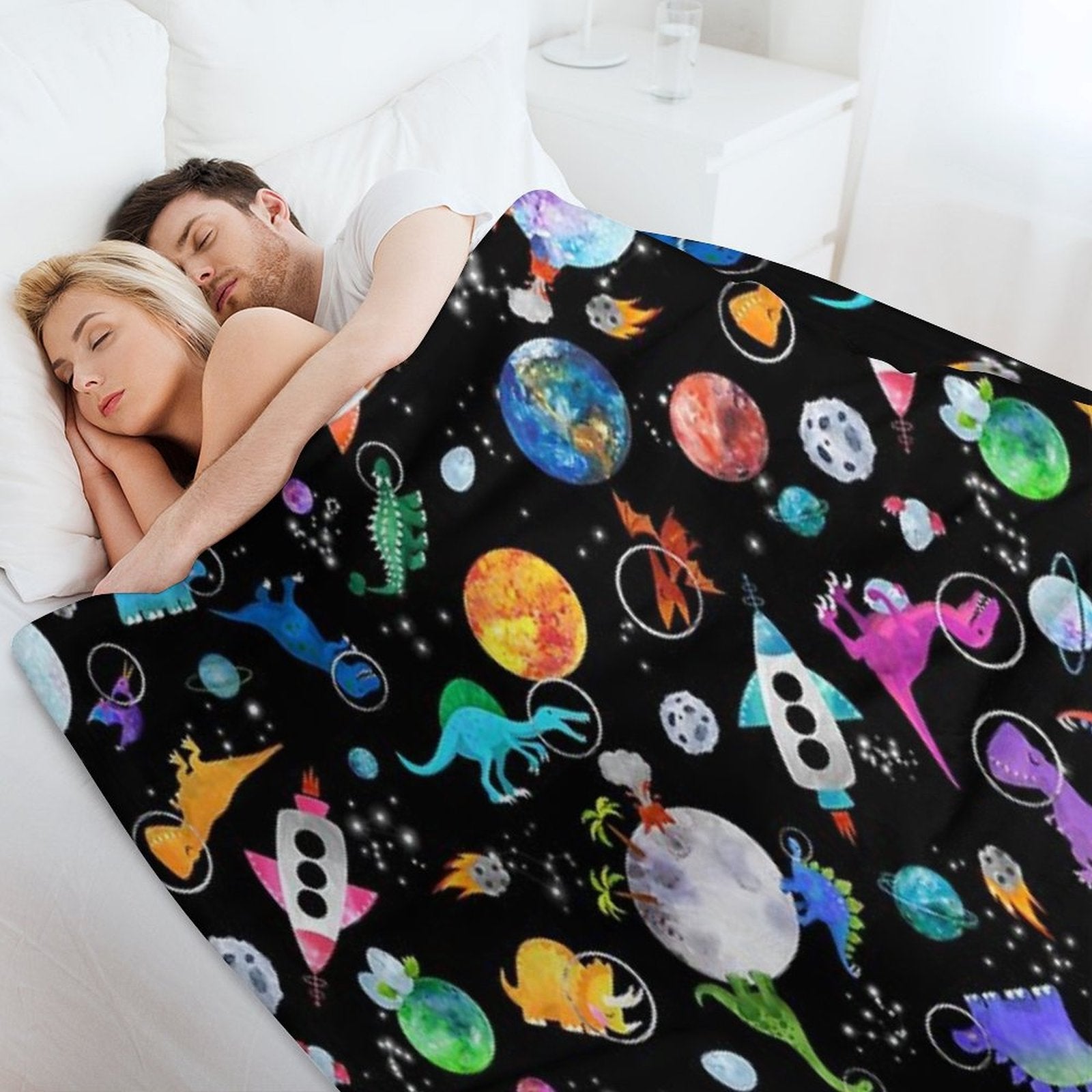 Dinosaur Astronauts In Outer Space Anti-pilling Throw Blanket