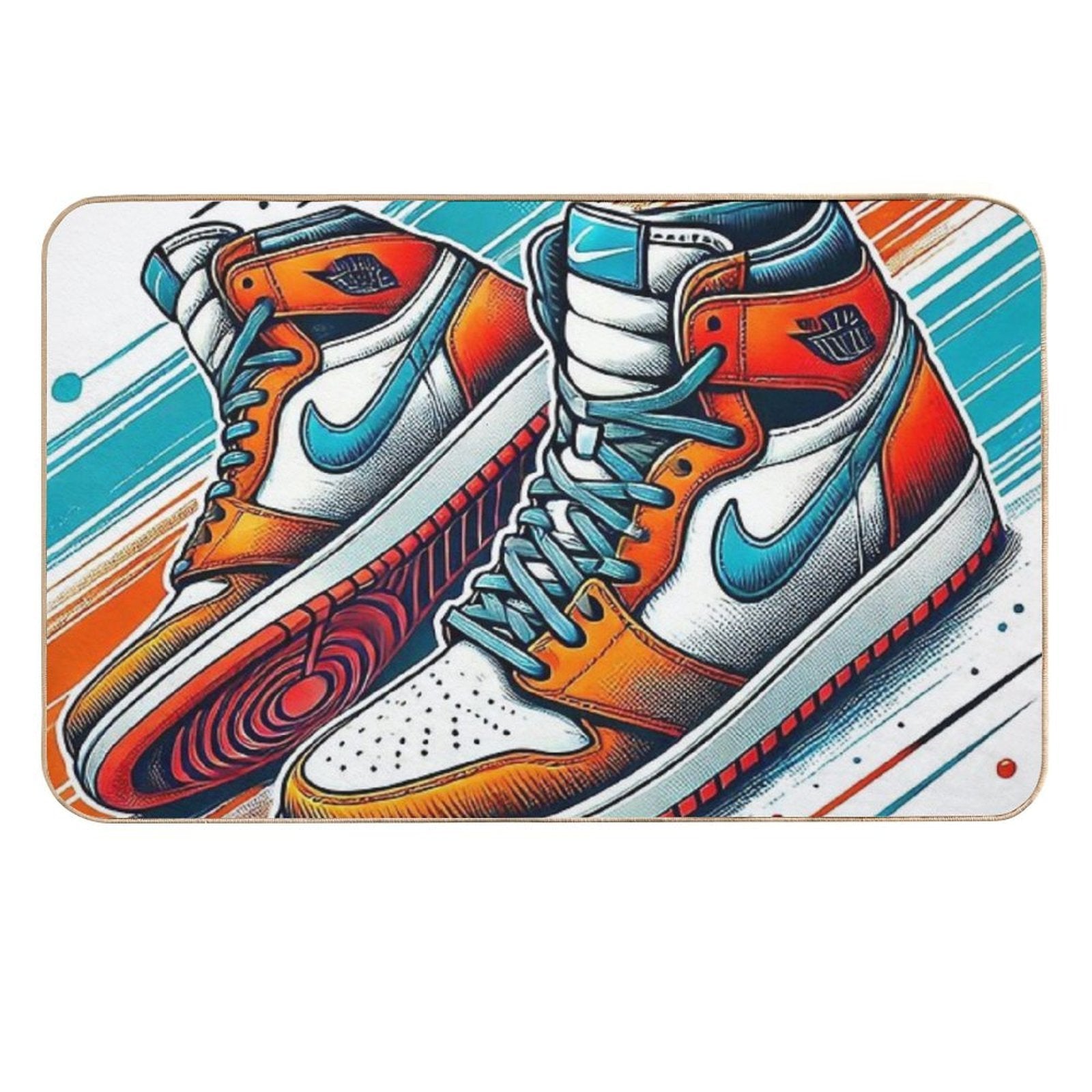Stylized Illustration of Nike High-top Sneakers with A Vibrant Color Scheme  Stain-Proof Bath Mat
