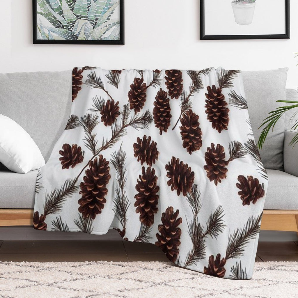 Pine Cones Festive Background with Fir Branch, Seamless Pattern. Wrinkle-free Throw Blanket