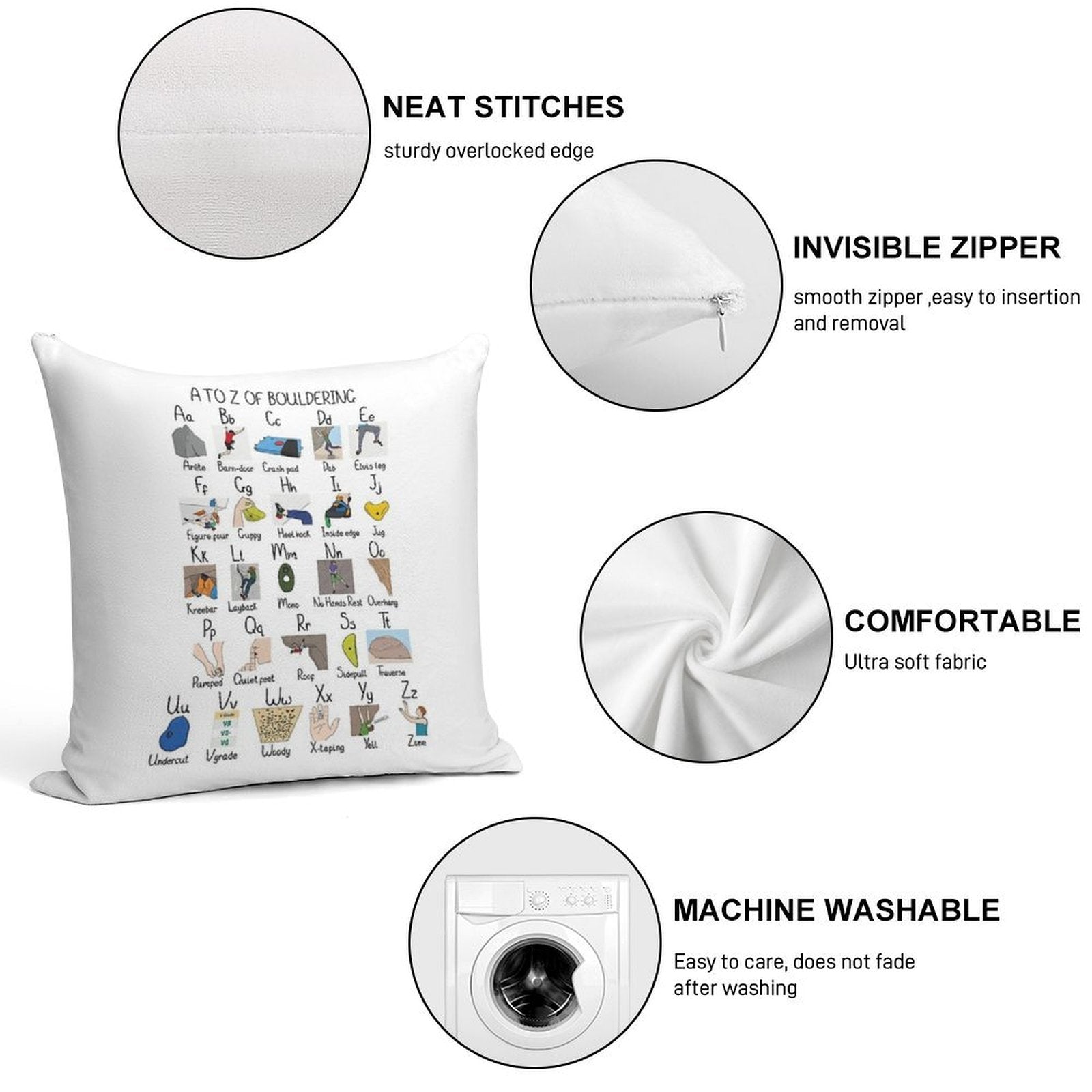 A to Z of Bouldering Soft Home Decor Throw Pillow