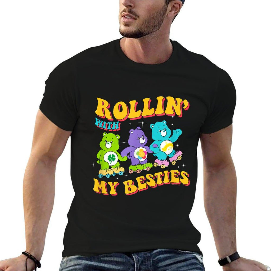 Care Bears Rollin With My Besties Vintage Skating Trio  Ribbed Collar T-Shirt
