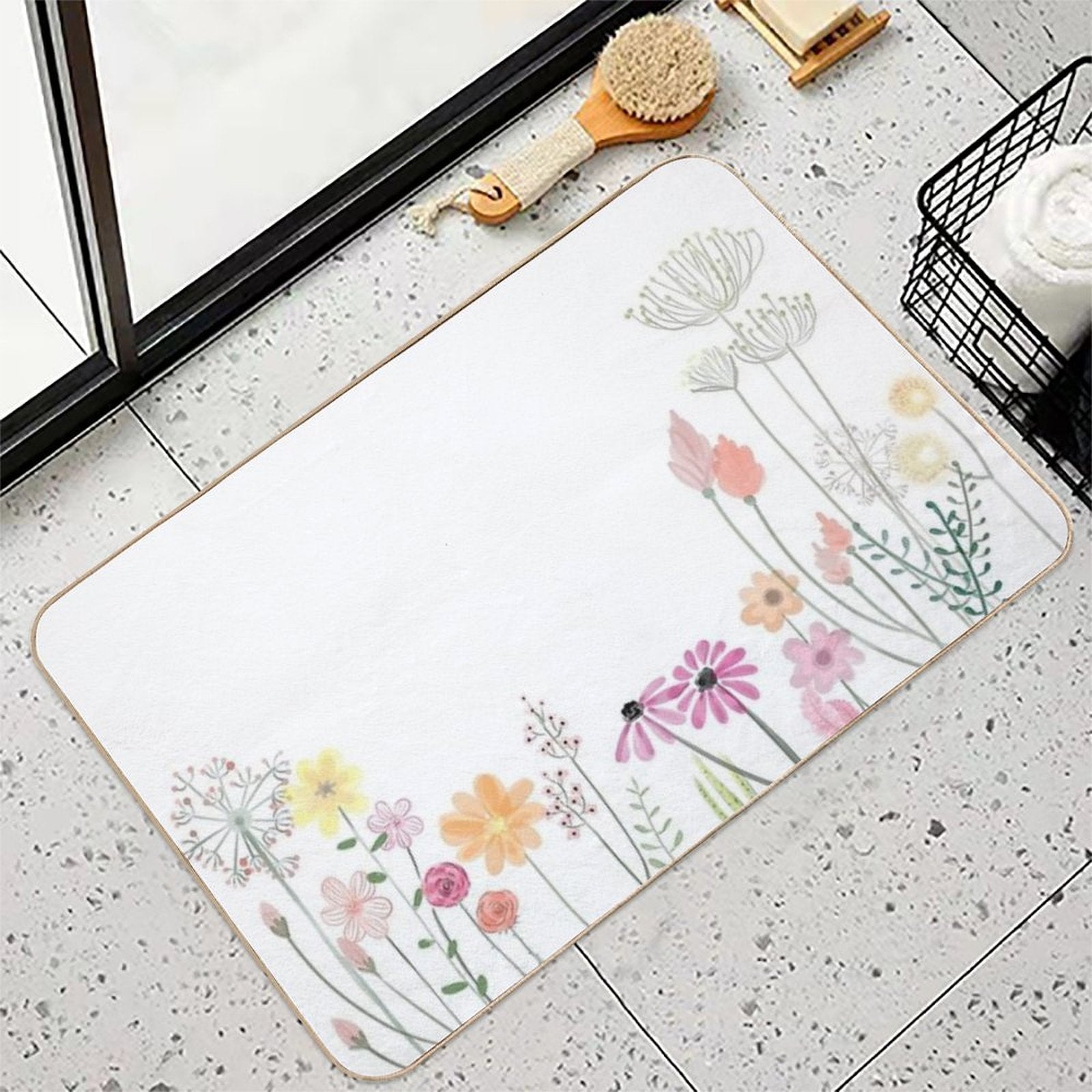 Watercolor Flowers  Easy To Clean Bath Mat