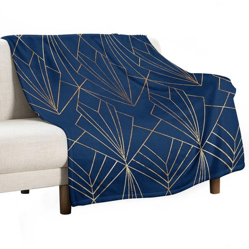 Art Deco in Navy Blue - Large Scale Shrink-resistant Throw Blanket