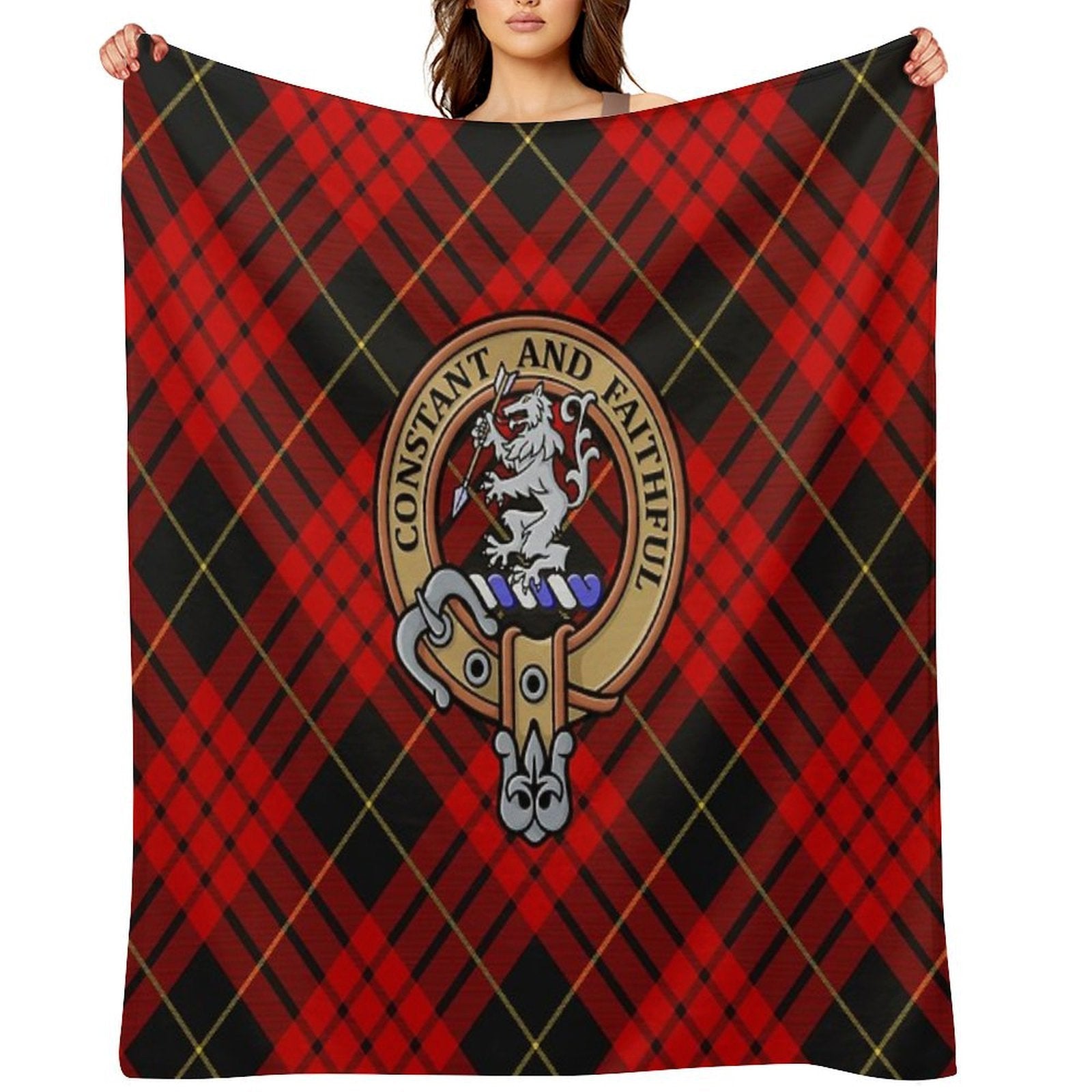 Clan MacQueen Crest over Tartan Premium Throw Blanket