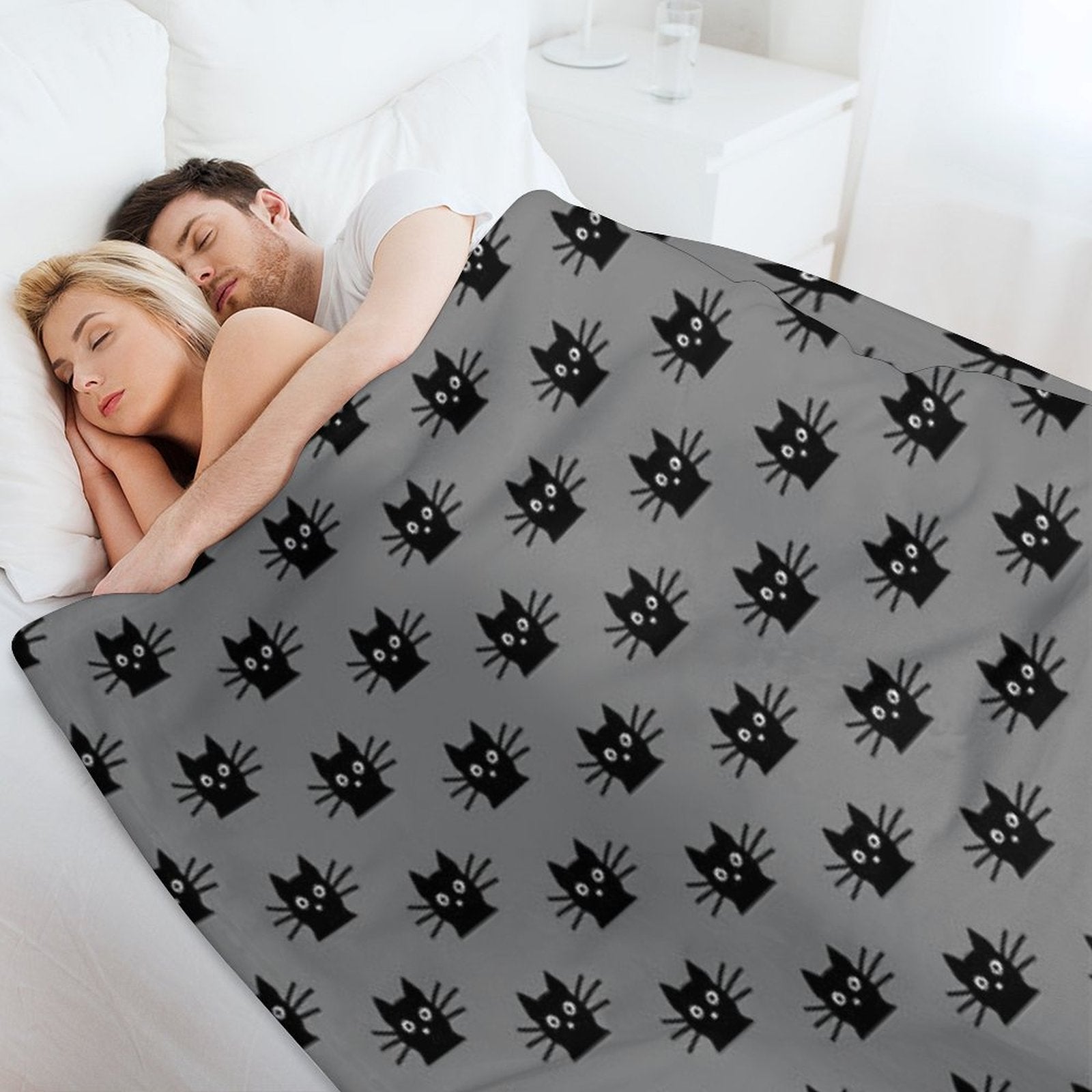 Black Cat Face Easy Care Throw Blanket