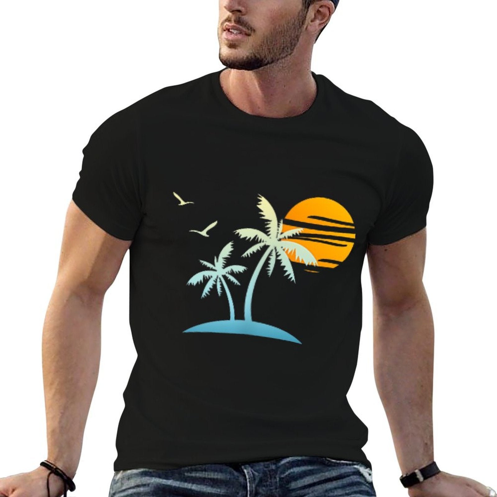 Front Back Tropical Island Heartbeat Beach Island Sunset  Relaxed-fit T-Shirt