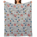 Grafic Waves from Stripes with Fish And Crabs. Sea Seamless Pattern. Premium Throw Blanket