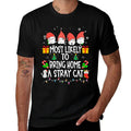 Most Likely To Bring Home A Stray Cat Christmas Family Funny  Ribbed Collar T-Shirt