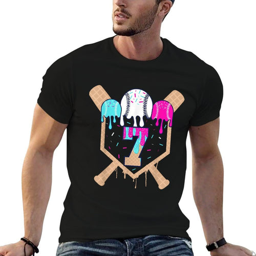 Baseball 7 Year Old Ice Cream Drip 7th Birthday Boy Number 7  Vintage-inspired T-Shirt