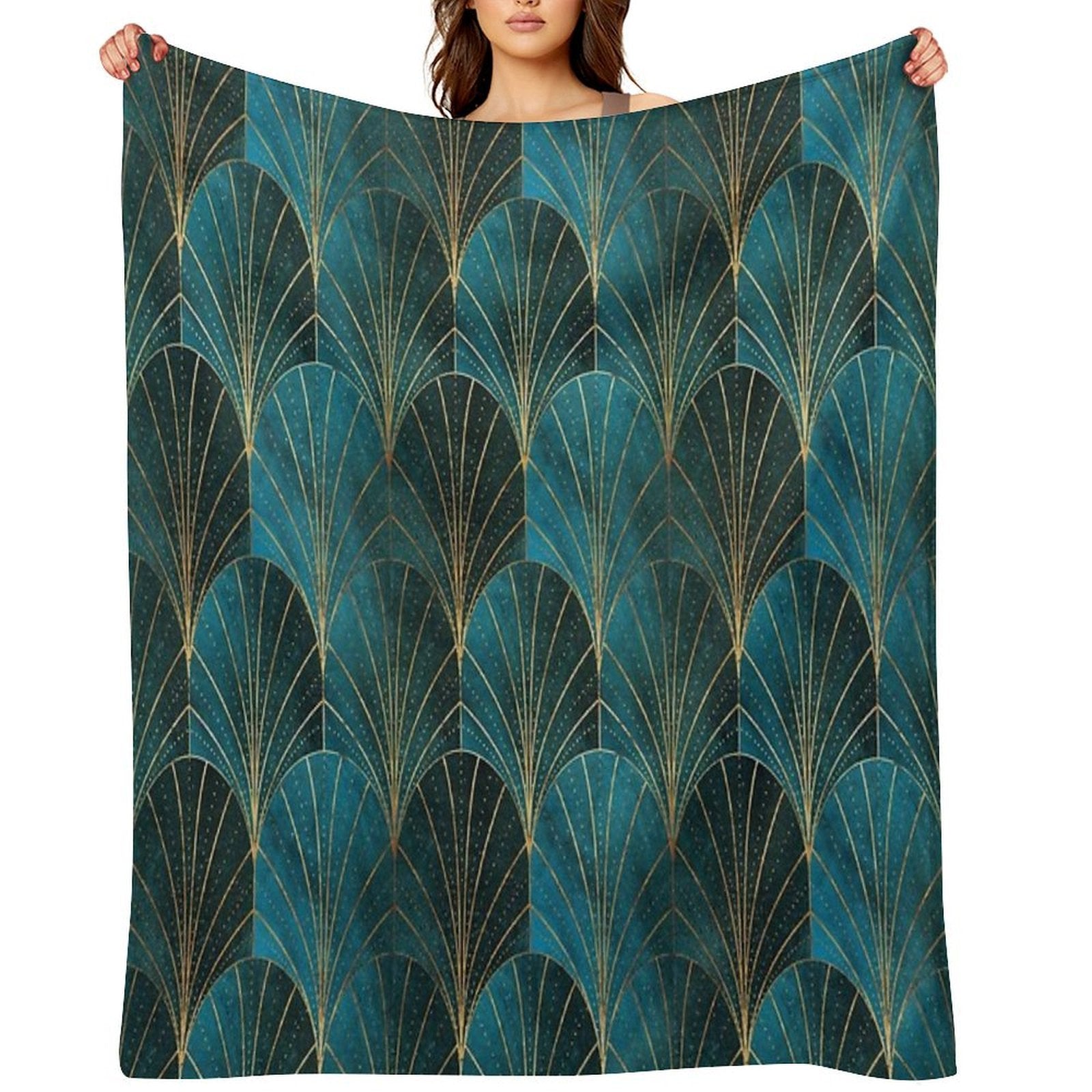 Art Deco Waterfalls  Textured Teal Compact Throw Blanket