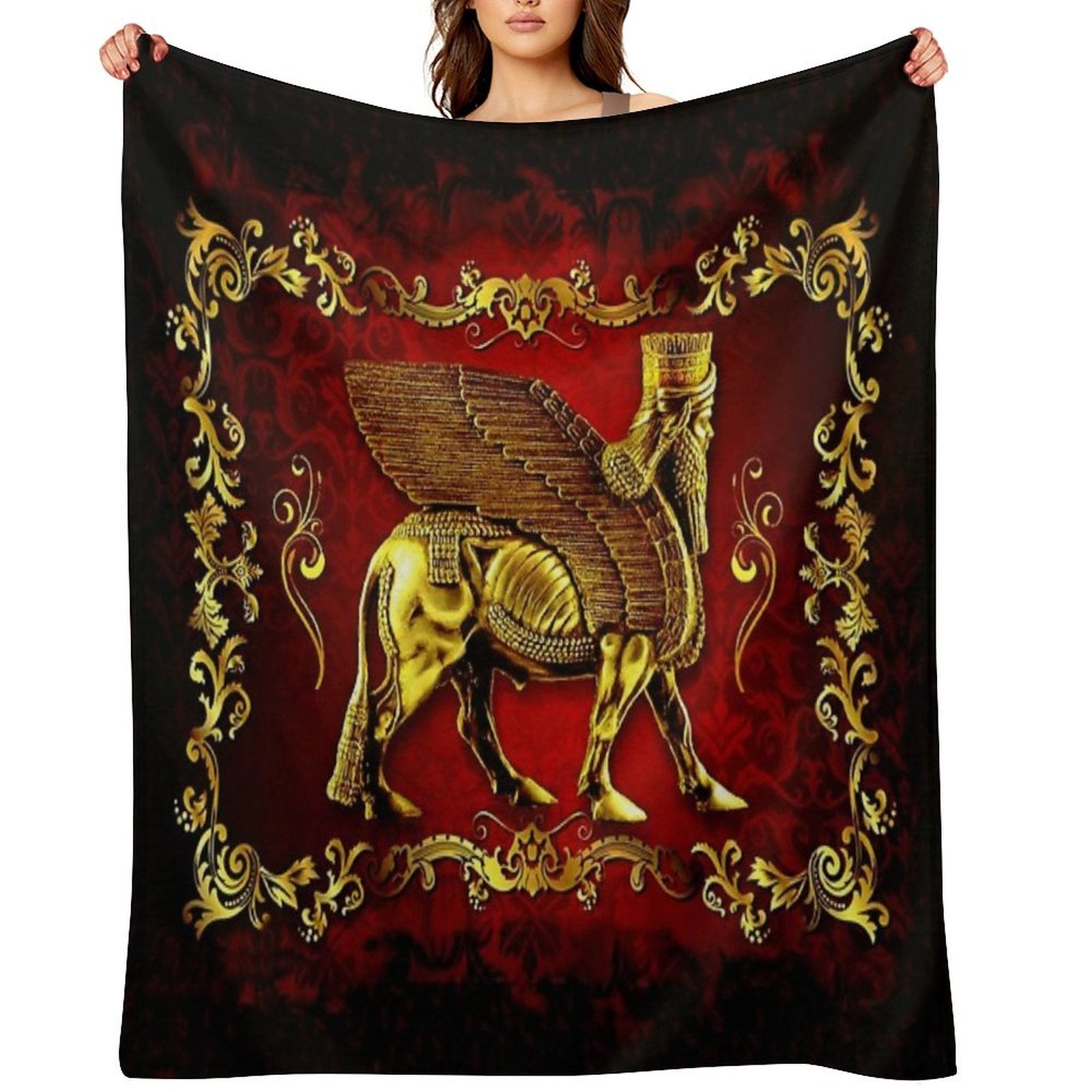 Assyrian LAMASSU ( WInged Bull) Anti-pilling Throw Blanket