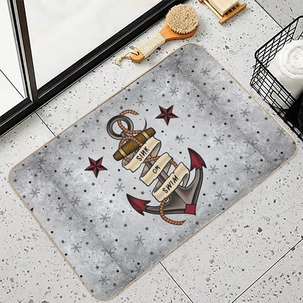 Old School Tattoo Style Design.  Anti-Trip Bath Mat