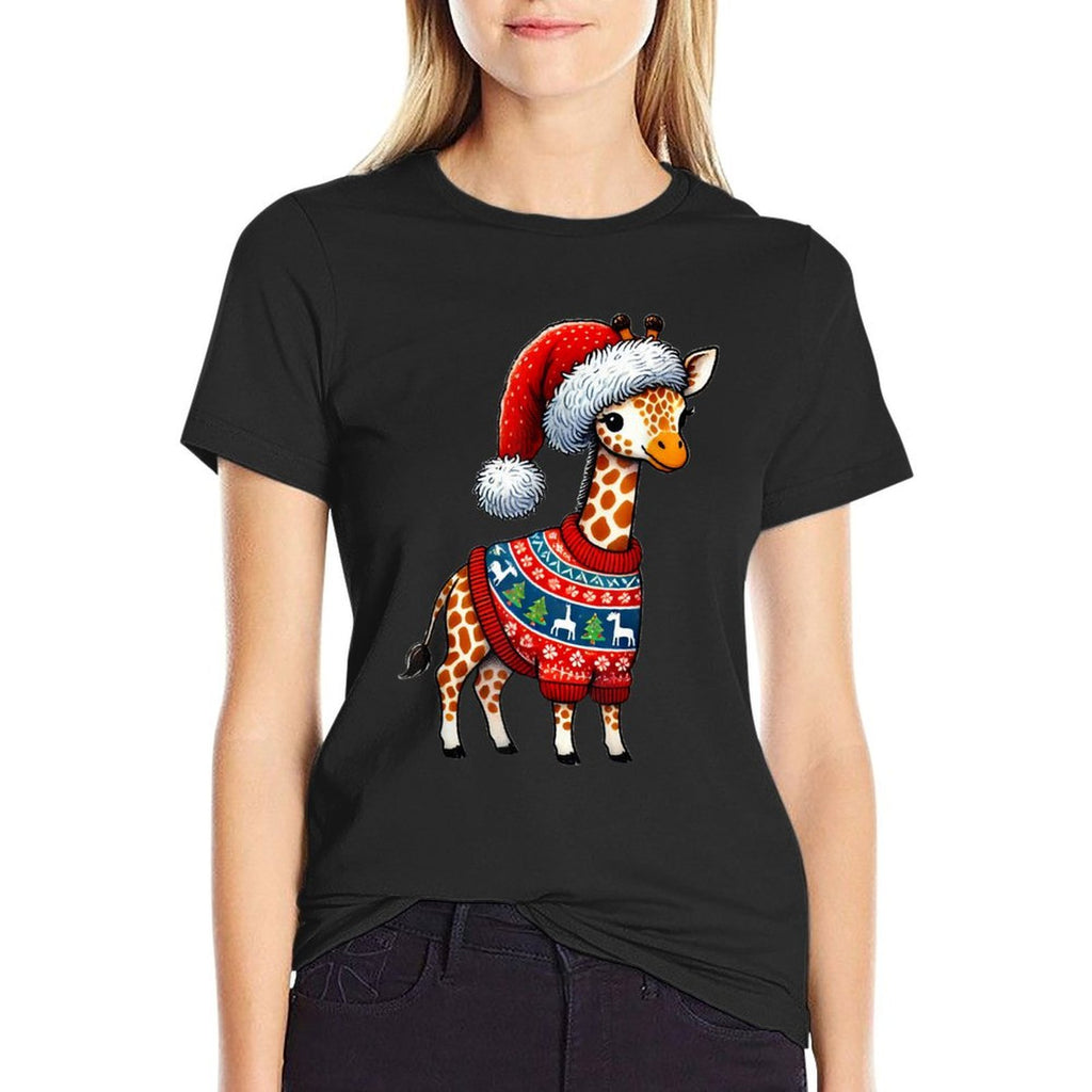 Giraffe Ugly Sweater Santa Hat Christmas  Graphic-printed T-Shirt