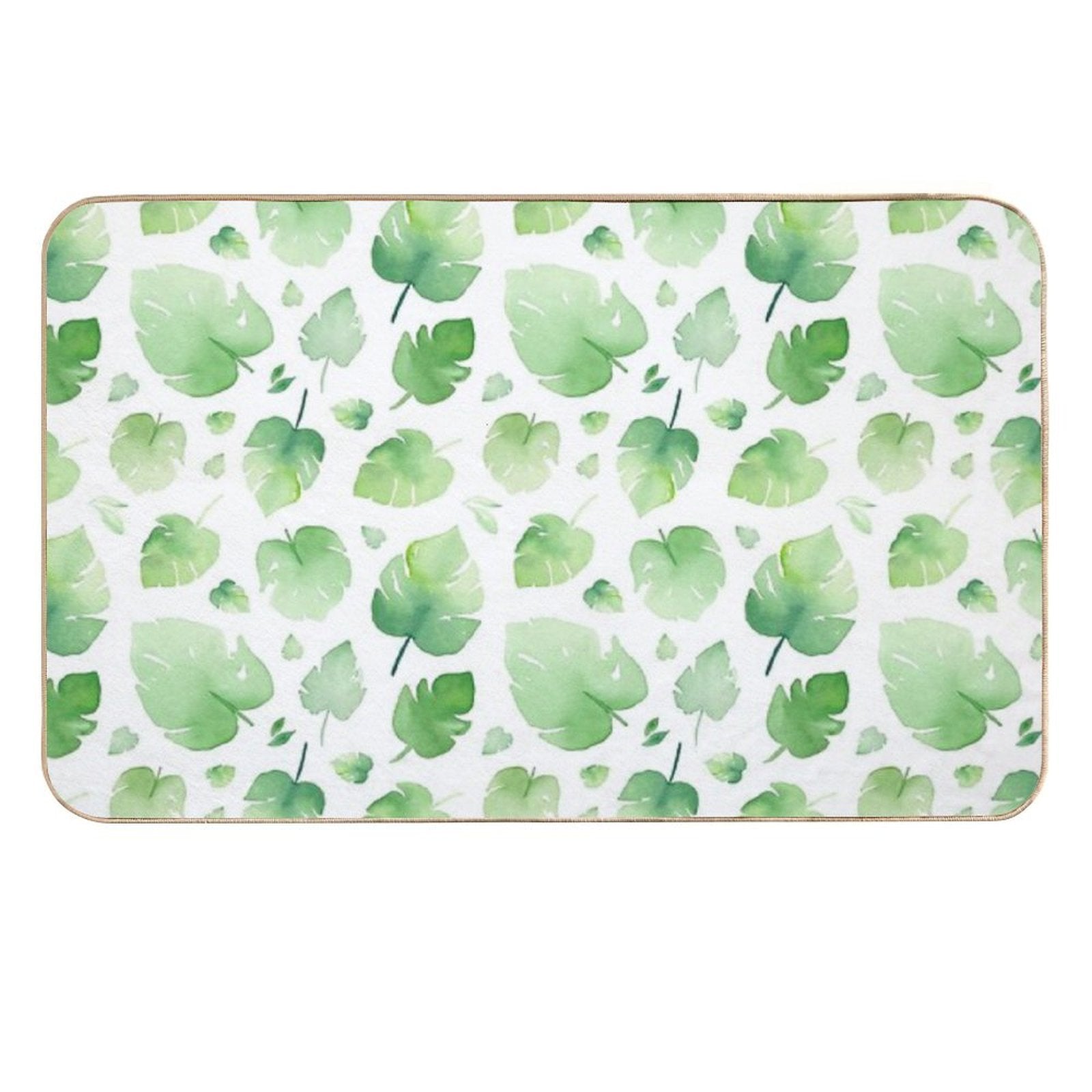 Watercolor Monstera Leaves Pattern  Fade-Resistant Bath Mat