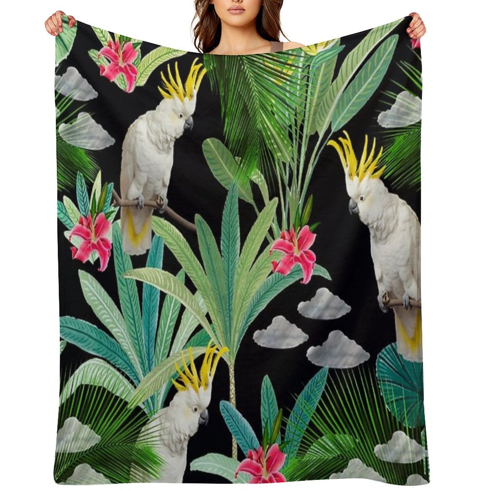 Cockatoo Pattern Sustainable Throw Blanket